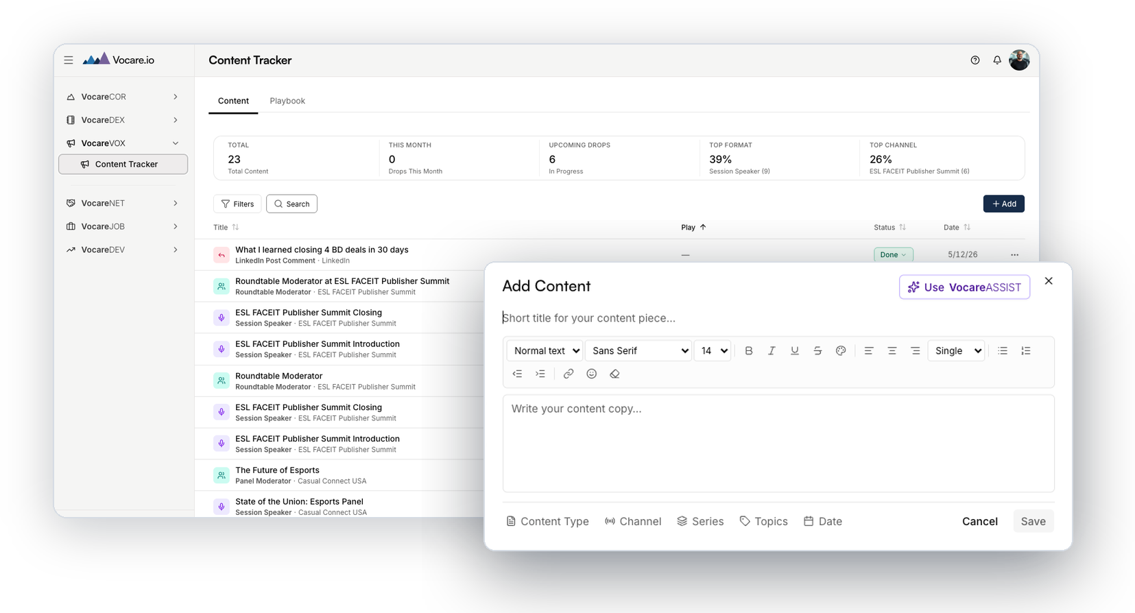 VocareVOX — content tracker with VocareASSIST